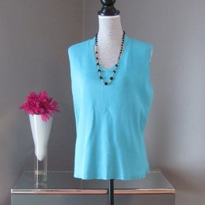 NEW Talbots Sleeveless Blue V Neck Shell Top XL
